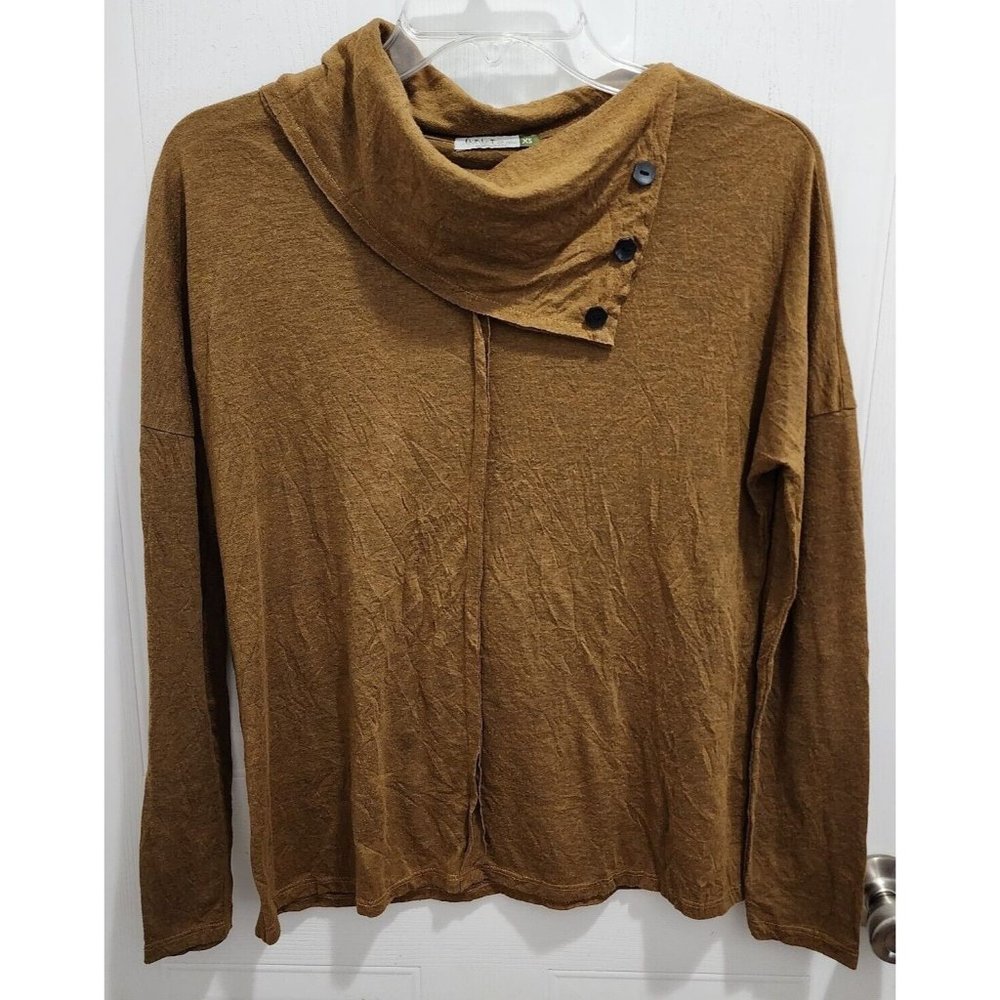 Chalet Et Ceci Women's Long Sleeve Tunic Top Split Cowl Neck Artsy Brown Size XS